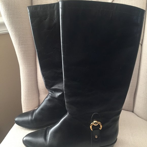 AIGNER VINTAGE BLACK LEATHER BOOTS SIZE 9 MEDIUM - Picture 3 of 9
